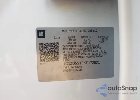 2019 Chevrolet Malibu Lt z USA, uszkodzony, nr VIN 1G1ZD5ST3KF172631